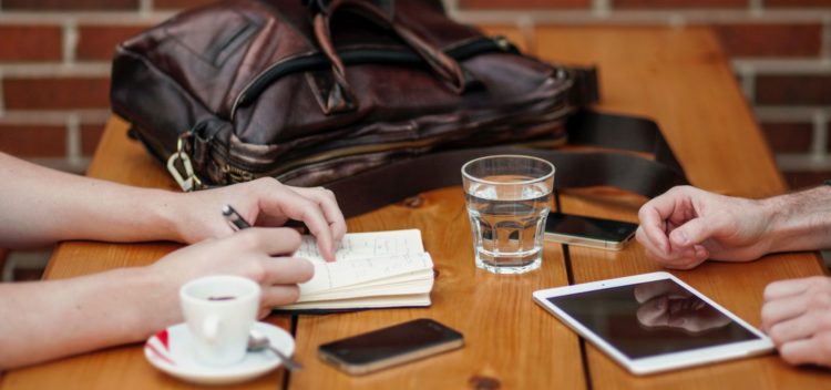 People talking at table